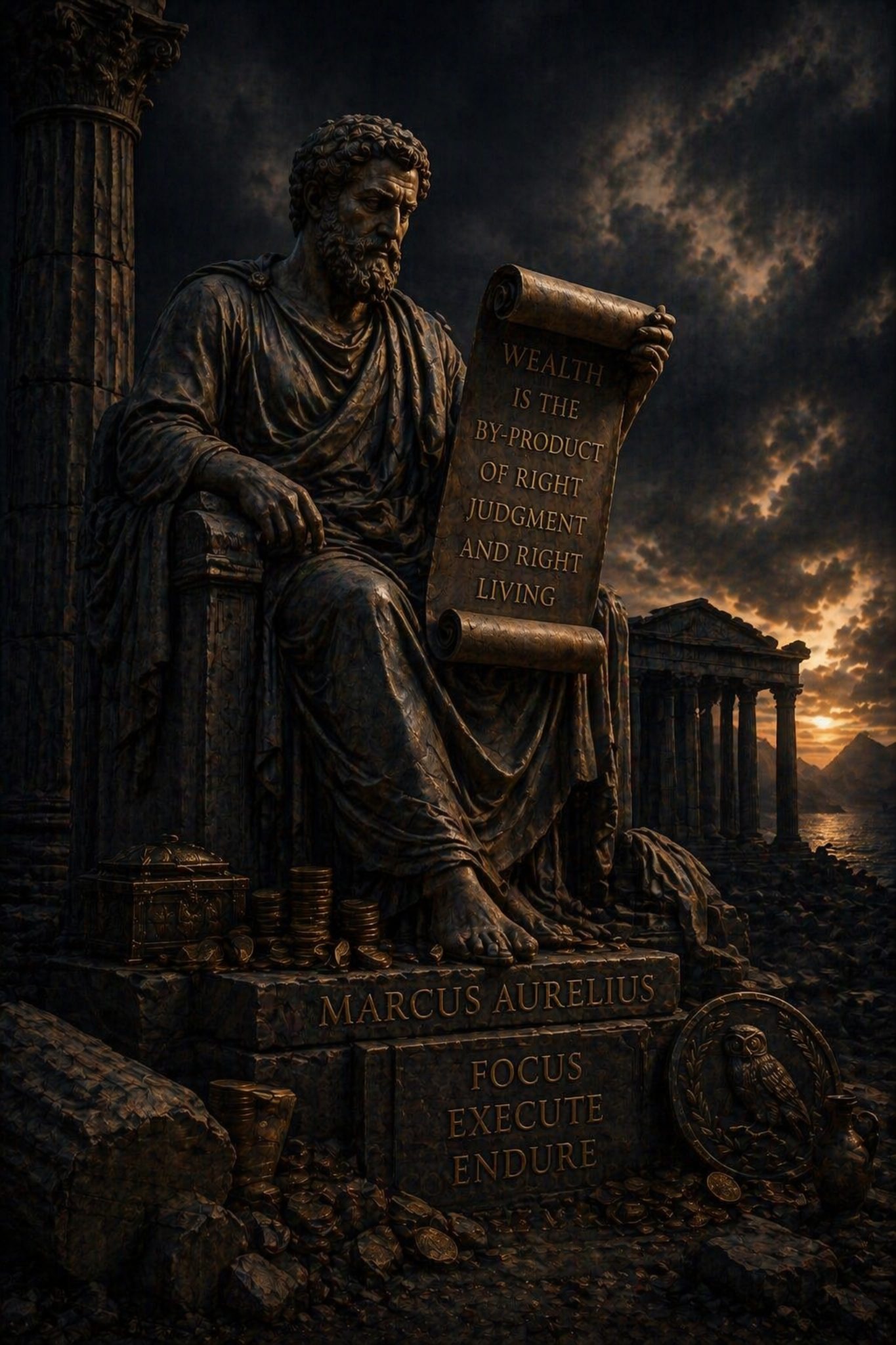 Marcus Aurelius inspired statue with scroll