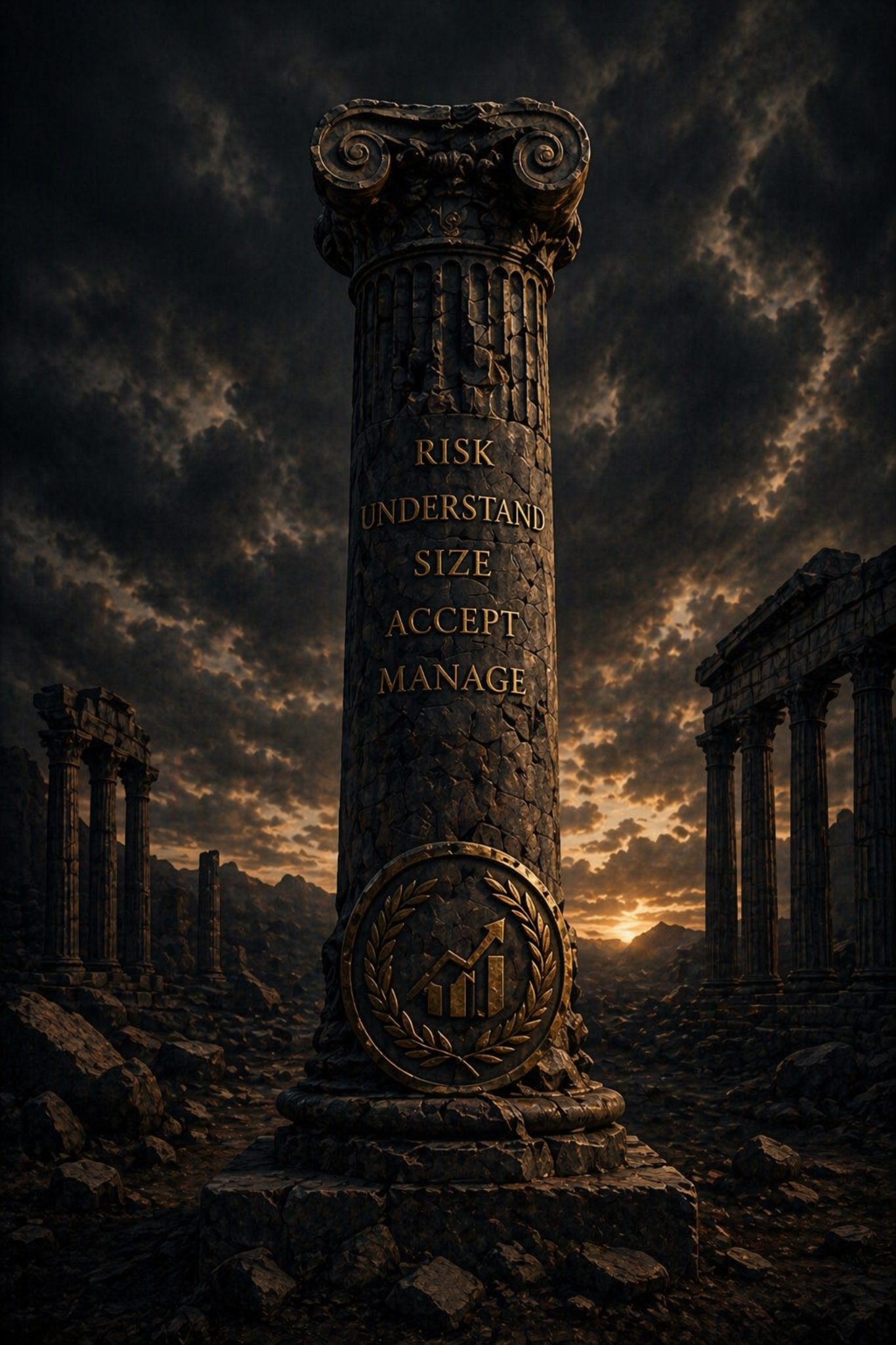 Ancient column with risk management words